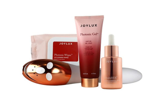 Joylux Rose Gold vFit Red LED Light Device EmpowHER Intimate Wellness System for Menopausal Women & New Mothers, Promotes Natural Hydration & Helps Tighten Pelvic Floor (4-Piece Set)