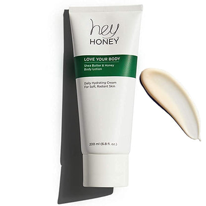 Hey Honey Skincare Love Your Body Shea Butter & Honey Body Lotion | All Over Body Moisturizing For Dry Skin Softens & Replenishes While Providing A Natural Glow & Skin Elasticity | 6.8 Oz.