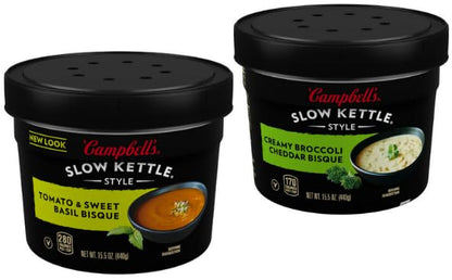 Slow Kettle Style Soup, 15.5 Ounce Microwavable Bowl + King Combo QR Code (Sweet Basil & Cremy Broccoli (1ea.))