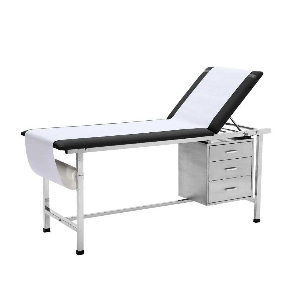 Adjustable Black Medical Exam Table with Drawers and Paper Dispenser