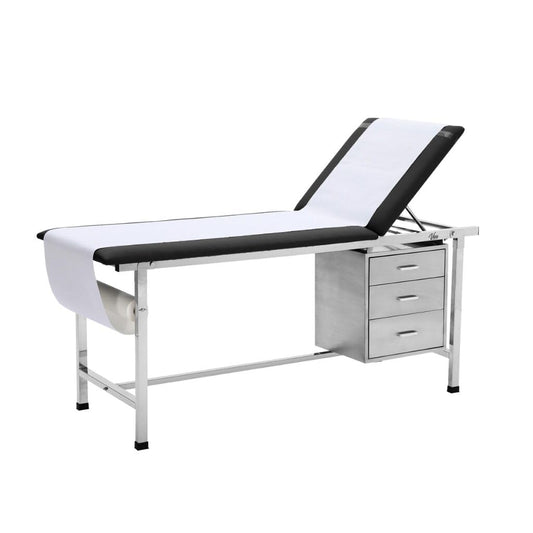 Adjustable Black Medical Exam Table with Drawers and Paper Dispenser
