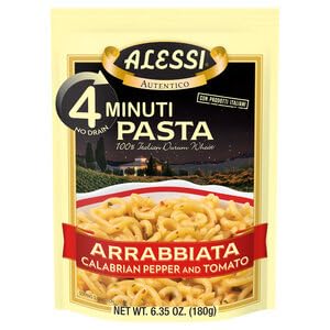 Alessi 4 Minute Pasta, One Dish Quick Meals, Stovetop or Microwave, Dinner or Side Ready in Minutes (Arrabbiata, 6.35 Ounce (Pack of 6))