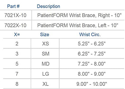 United Ortho 70217-10 PatientFORM 10" Wrist Brace-Right, Large