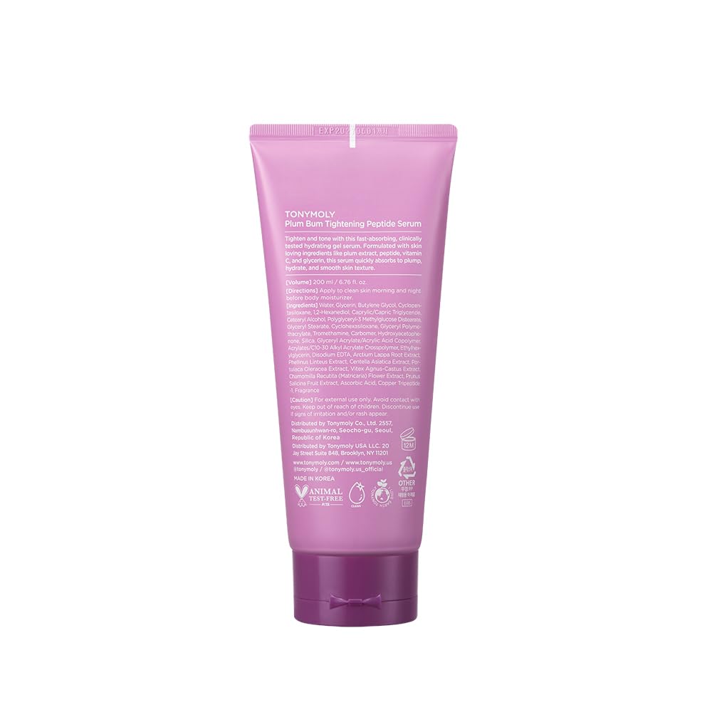 TONYMOLY Plum Bum Tightening Peptide Serum – Firming & Hydrating Body Serum with Plum Extract, Vitamin C & Glycerin, 6.76 fl oz