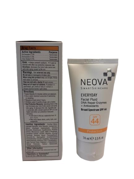 NEOVA SmartSkincare Facial Sunscreen Everyday Facial Fluid 2.5 fl. Oz. | Broad Spectrum SPF 44 Hybrid Sun Defense | Oil Free & Non Comdogenic