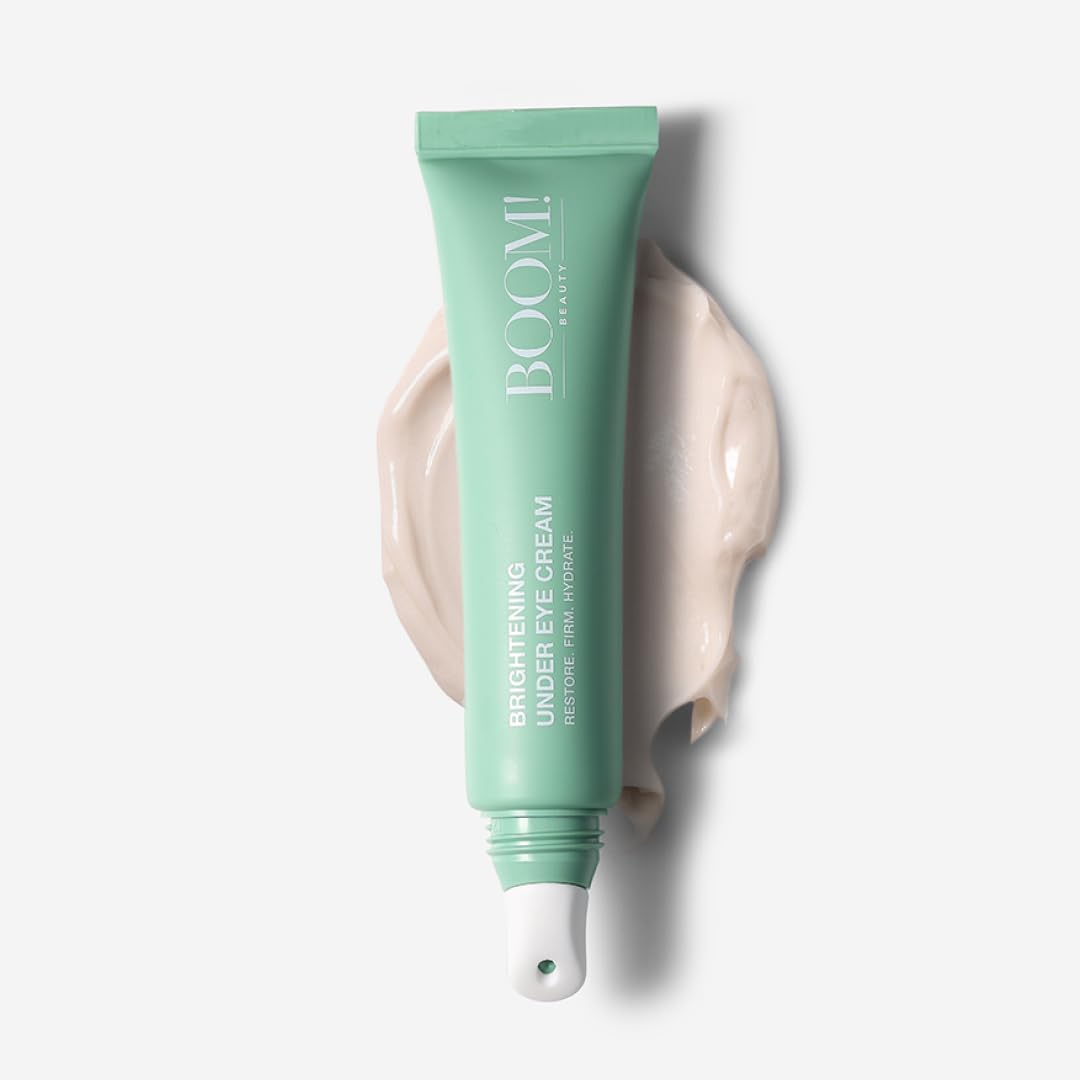 Boom Awaken Cooling Under Eye Cream - Targets Puffiness & Uneven Tone with Vitamin C, Licorice Root, Wild Mint, Green Tea & Hyaluronic Acid - Lightweight, Refreshing, Vegan Formula - 0.5 oz