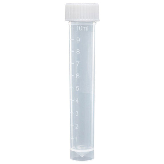Globe Scientific 6102S Polypropylene Molded Graduations Conical Bottom Self Standing Transport Tubes with Attached White Polyethylene Screw Cap, Sterile, 10ml Capacity, Pack of 500