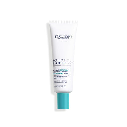 L'OCCITANE Source Reotier Mattifying Fluid: With Hyaluronic Acid & Niacinamide, Velvety Matte Finish, For Combination to Oily Skin, 1.6 Fl. Oz