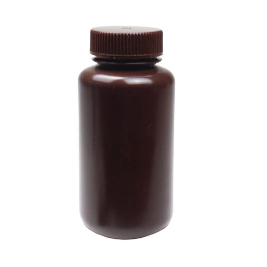 United Scientific® - Sample Containers with Lids - Amber HDPE Wide Mouth Reagent Bottle - Chemical Container - 8 oz Bottles (250mL) Multi-Purpose Plastic Bottles with Lids, Pack of 12