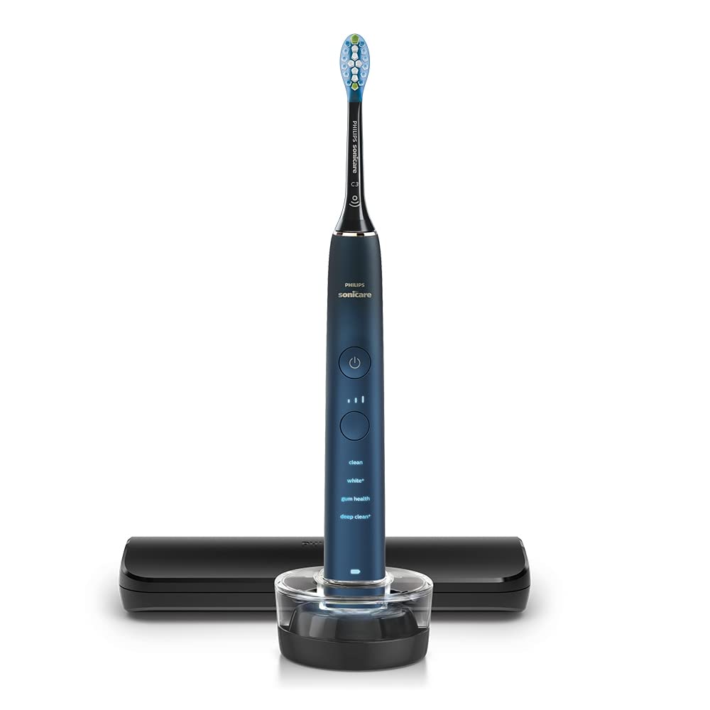 Philips Sonicare DiamondClean 9000 Electric Toothbrush - Sonic Toothbrush with App, Pressure Sensor, 12 Brushing Settings, Replacement Reminder, Charging Stand, Travel Case, Aquamarine, HX9911/92