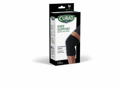 CURAD Knee Support for Men & Women, Elastic, Pull-Over, Knee Brace for Running Knee Pain, Workout Sports Knee Brace, Black, Medium