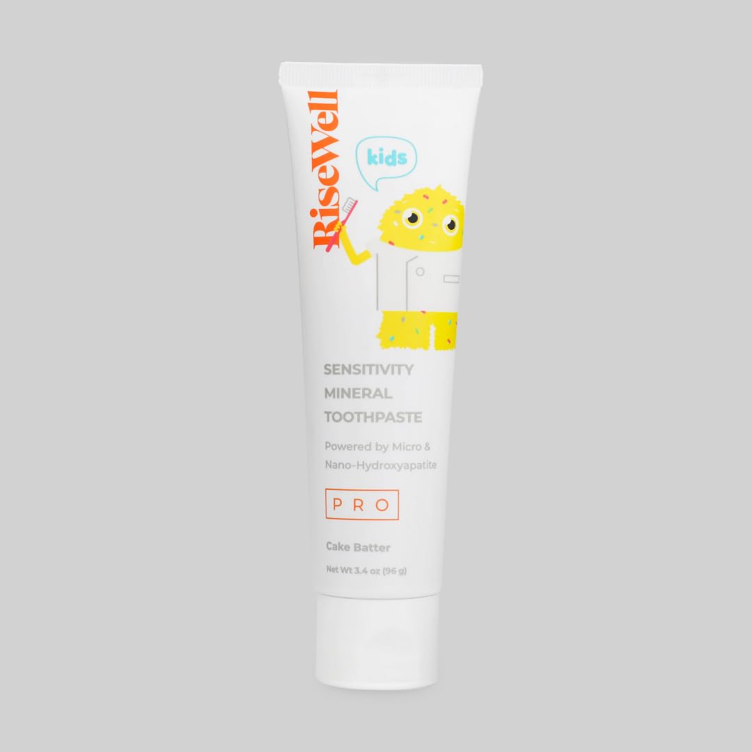 RiseWell PRO Kids Mineral Toothpaste - Micro & Nano Hydroxyapatite Toothpaste Kids - Made in USA, No Added Fluoride, Safe to Swallow & Dentist Developed for Remineralized Teeth (Cake Batter Flavor)