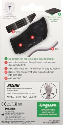 Mueller Sports Medicine Mueller Green Fitted Wrist Brace Left Hand, 0.212 Lb