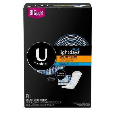 U by Kotex Curves Panty Liners, Regular, 80 Count (Pack of 6)