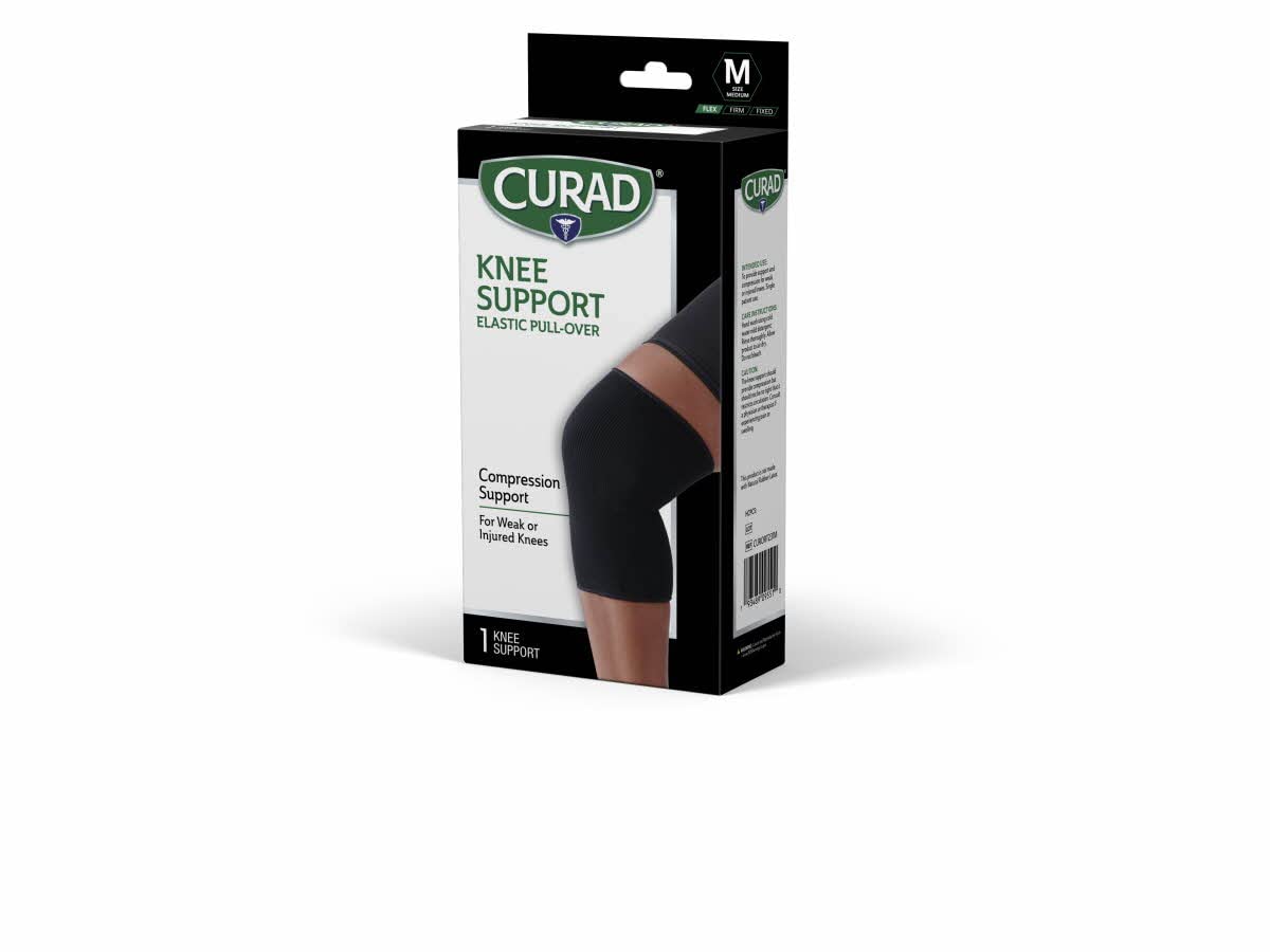 CURAD Knee Support for Men & Women, Elastic, Pull-Over, Knee Brace for Running Knee Pain, Workout Sports Knee Brace, Black, Medium