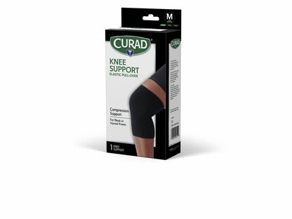CURAD Knee Support for Men & Women, Elastic, Pull-Over, Knee Brace for Running Knee Pain, Workout Sports Knee Brace, Black, Medium