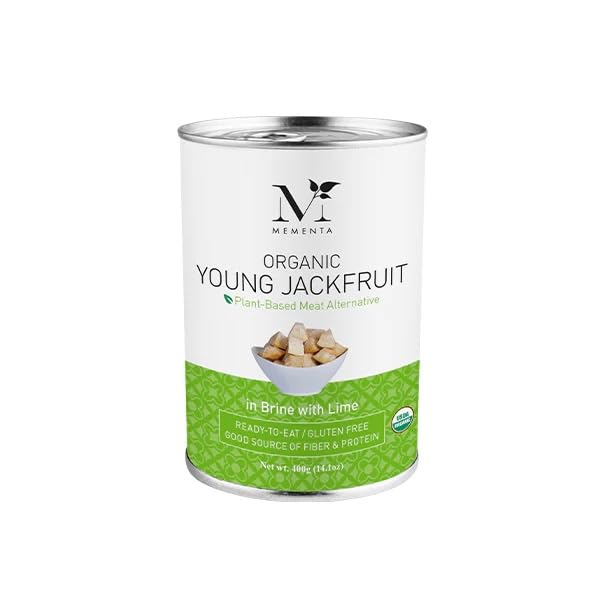 Mementa Inc Organic Young Jackfruit in Brine, 14.1 oz (Pack of 3) - Vegan Meat Alternative, Plant Based Meat, Jackfruit Canned Plain with Lime, Perfect for Healthy Vegan Dishes
