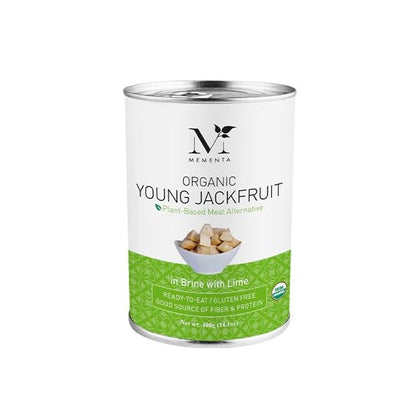 Mementa Inc Organic Young Jackfruit in Brine, 14.1 oz (Pack of 3) - Vegan Meat Alternative, Plant Based Meat, Jackfruit Canned Plain with Lime, Perfect for Healthy Vegan Dishes