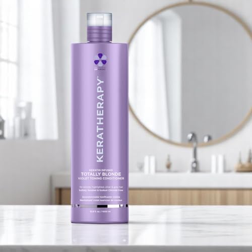KERATHERAPY Keratin Infused Totally Blonde Violet Toning Conditioner, 33.8 fl. oz., 1000 ml - Keratin Therapy Purple Conditioner for Blonde Hair, Brassy, Silver, & Highlighted - Sulfate & Paraben Free