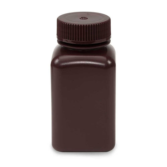 Globe Scientific 7180175AM Diamond RealSeal Bottle, Wide Mouth, Square, Amber HDPE with Amber PP Closure, 175mL, 12/Pack