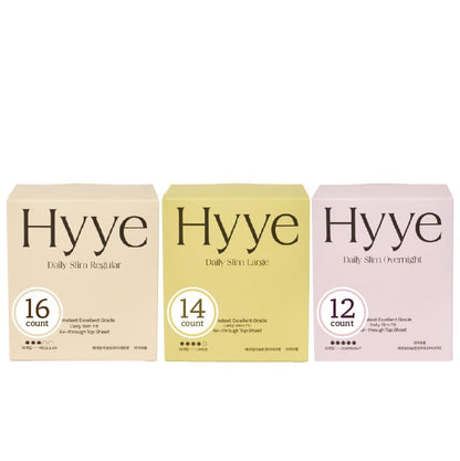Hyye Ultra Thin Sanitary Pads Regular (16 Counts) + Large (14 Counts) + Overnight (12 Counts)
