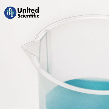United Scientific™ BP0250 Plastic Beaker, 250mL (8oz) - Polypropylene Plastic - Molded Graduations, Tapered Spout - Pack of 6