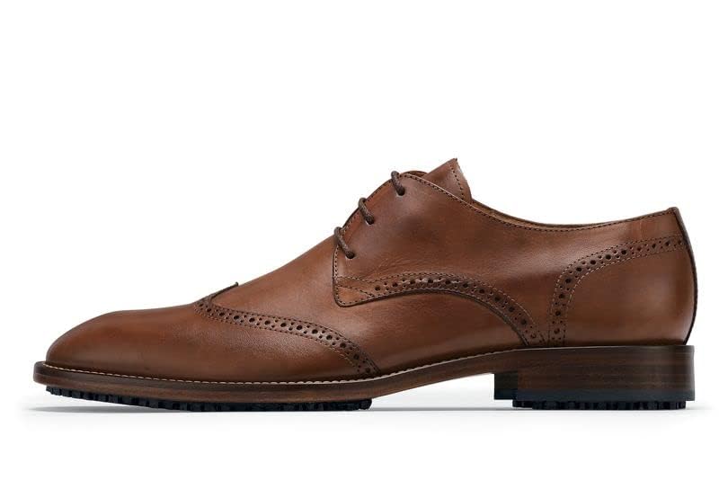 MOZO Portuguese Leather Collection Men's Slip-Resistant Oxfords - Dressy Non-Slip Restaurant Shoes for Men in Food Service - Bronson