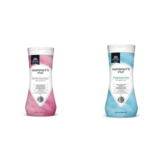 Summer's Eve Simply Sensitive & Fragrance Free Daily Gentle Feminine Body Washes, Remove Odor, pH Balanced, 2x15 fl oz