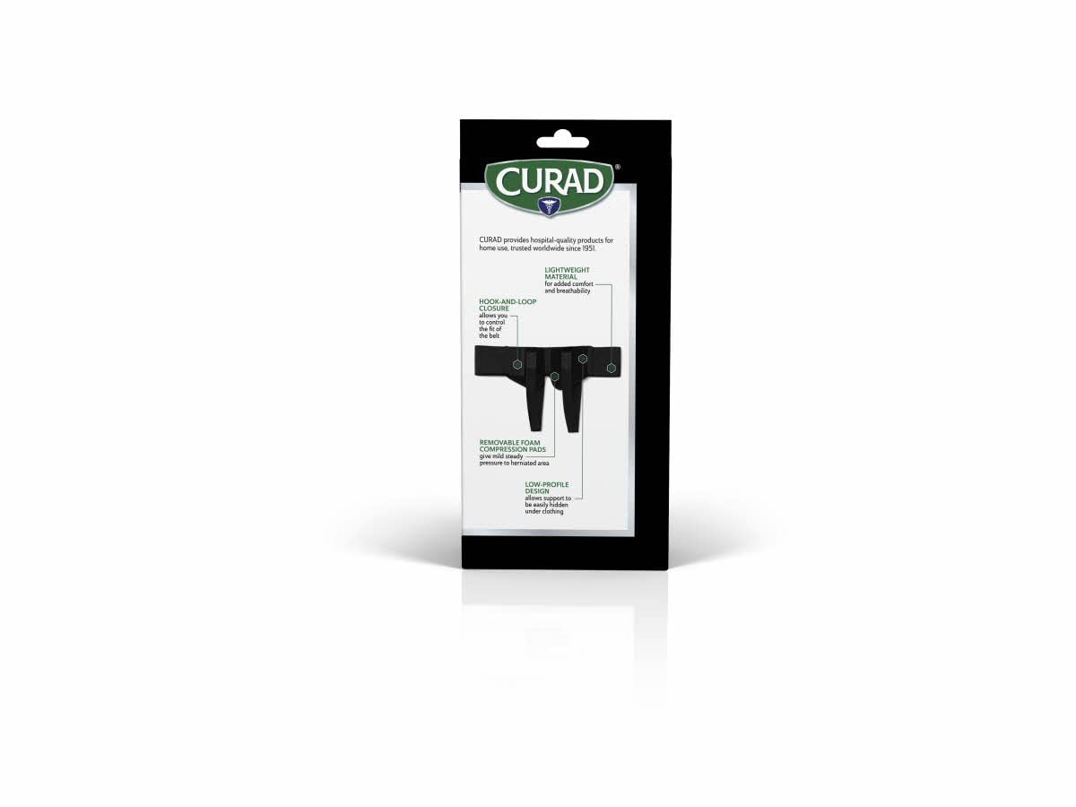 CURAD Hernia Belt with Compression Pads, Black, Medium