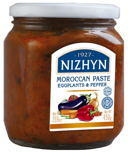 Nezhin Moroccan Paste Eggplants & Pepper, Non-GMO, No added Preservatives, 15.9 OZ/450 gr, Pack of 1