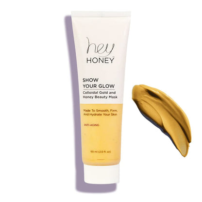 Hey Honey Skin Care Show Your Glow Colloidal Gold Honey Beauty Face Mask | Anti-Aging Hydrating Treatment Reduces Wrinkles Fine Lines | Moisturizing for Dry Skin Hands Elbows | 2.0 oz