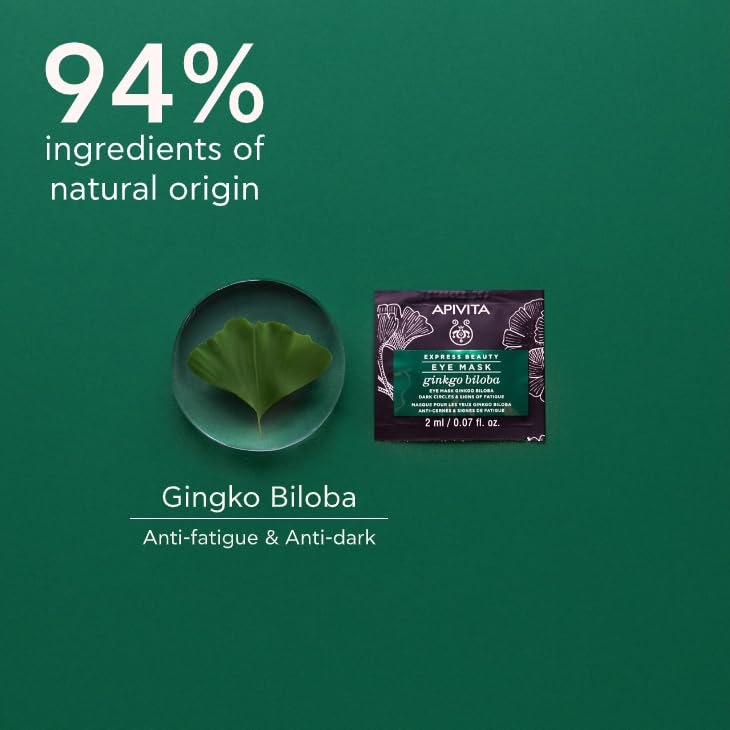 Apivita Express Beauty Ginkgo Biloba Eye Mask | Cooling Care for Dark Circles & Puffiness, (12 x 2 mL / 12 x 0.07 oz), 12 masks