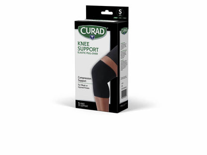 CURAD Knee Support for Men & Women, Elastic, Pull-Over, Knee Brace for Running Knee Pain, Workout Sports Knee Brace, Black, Small