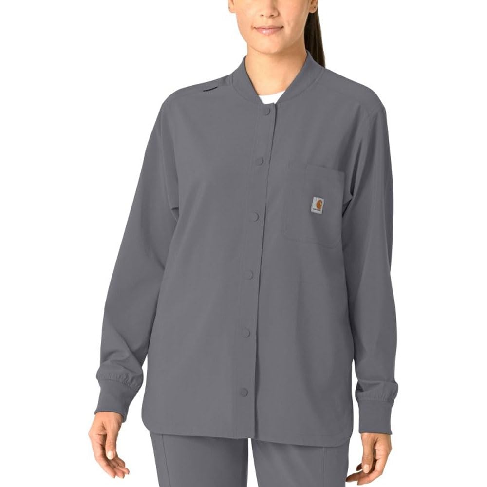 Carhartt Scrubs C82210 Women's Cross-Flex Modern Fit Shirt Jacket Medium Pewter