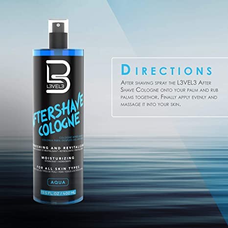 L3 Level 3 After Shave Spray Cologne - Softens Skin - Refreshes and Relieves Face and Skin - Styling Powder Included (Aqua)