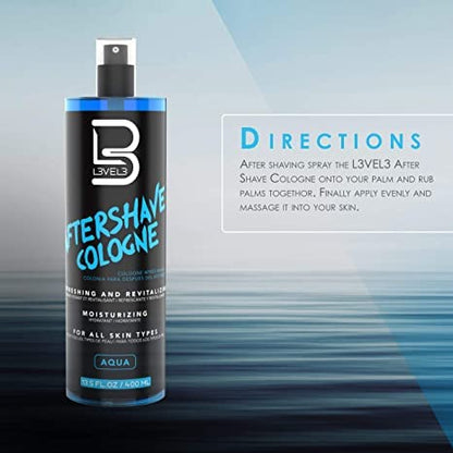 L3 Level 3 After Shave Spray Cologne - Softens Skin - Refreshes and Relieves Face and Skin - Styling Powder Included (Aqua)