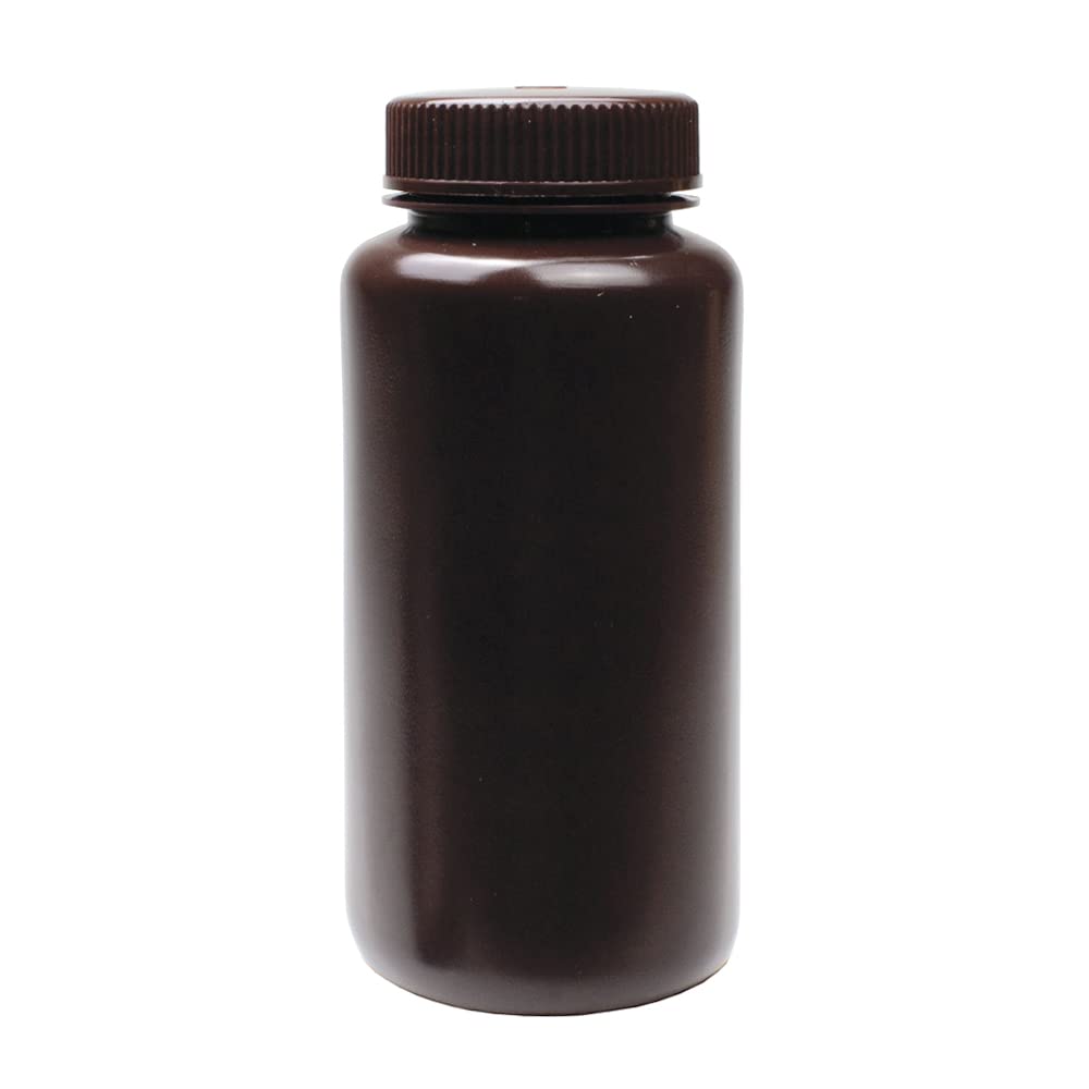 United Scientific® - Sample Containers with Lids - Amber HDPE Wide Mouth Reagent Bottle - Chemical Container - 16 oz Bottles (500mL) Multi-Purpose Plastic Bottles with Lids, Pack of 12
