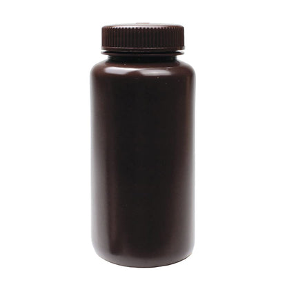 United Scientific® - Sample Containers with Lids - Amber HDPE Wide Mouth Reagent Bottle - Chemical Container - 16 oz Bottles (500mL) Multi-Purpose Plastic Bottles with Lids, Pack of 12