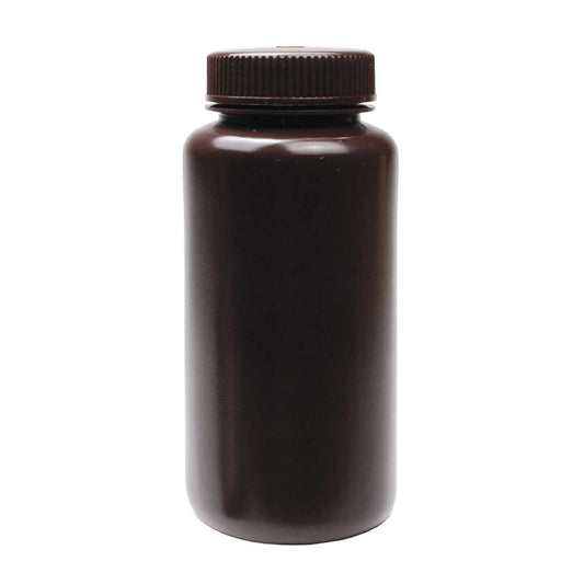 United Scientific® - Sample Containers with Lids - Amber HDPE Wide Mouth Reagent Bottle - Chemical Container - 16 oz Bottles (500mL) Multi-Purpose Plastic Bottles with Lids, Pack of 12
