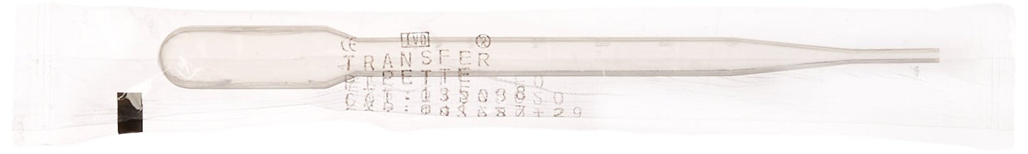 Globe Scientific 135038-100 LDPE Graduated Transfer Pipet, Large Bulb, Sterile, Individually Wrapped, Cellophane Wrap, 155mm Length, 7.0mL Capacity (Pack of 100)