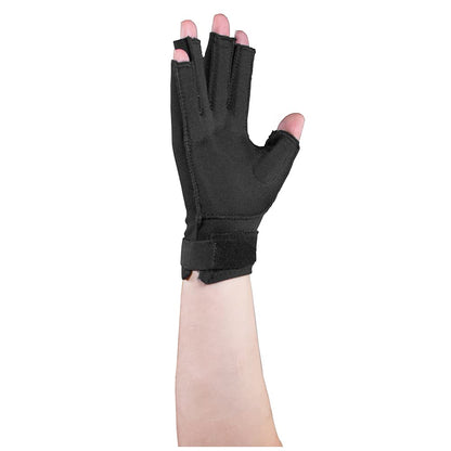 OTC Resting Splint Glove, 5 Finger Semi-Rigid Splints, Open Tips, Black, Right Hand, Large