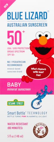 Blue Lizard Baby Mineral Sunscreen with Zinc Oxide, Water Resistant, UVA/UVB Protection with Smart Technology - Fragrance Free, Unscented, SPF 50-5 Fl Oz - Bottle