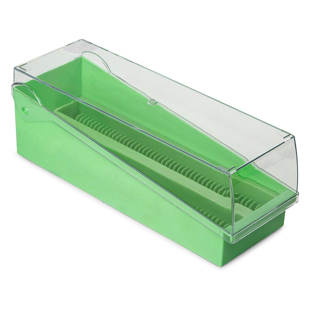 Globe Scientific 513250G ABS Slide Storage Box with Hinged Lid and Removable Draining Tray, 100-Place for up to 200 Slides, Green, 240mm Length, 85mm Width, 95mm Height