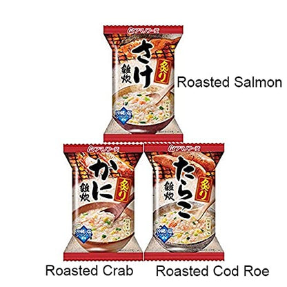 Rice Porridge Set (Roasted Crab, Roasted Salmon, Roasted Cod Roe) 100% Japanese Rice 0.7oz x 3types Japanese Freeze Dry Instant Porridge Amano Foods Ninjapo