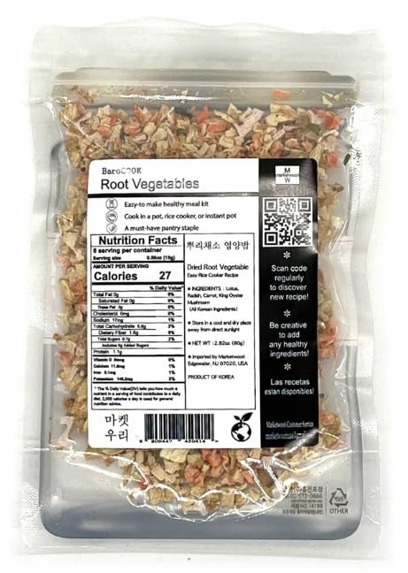 Korean Food Root Vegetables for Rice Cooking – 80g Pack (3-Pack Bundle) – Vegitable Mix Vegan Vegetable Bibimbob, 뿌리채소 영양밥, 비빕밥