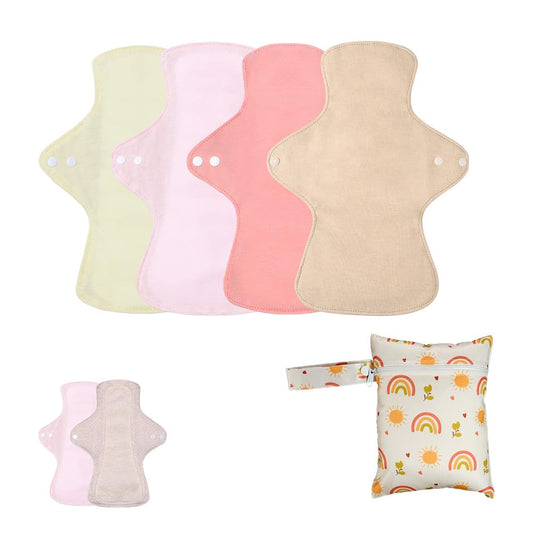 AIO Reusable Washable Cloth Menstrual Pads Sanitary Pad 5 pcs Pads with Mini Wet Bag 7.2 * 9.8in