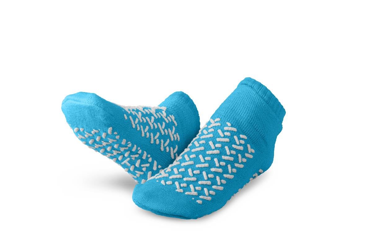Medline Double-Tread Patient Slippers, Terry Inside, Teal, Toddler, 48 Pairs per Case