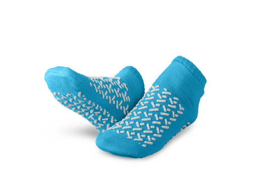 Medline Double-Tread Patient Slippers, Terry Inside, Teal, Toddler, 48 Pairs per Case