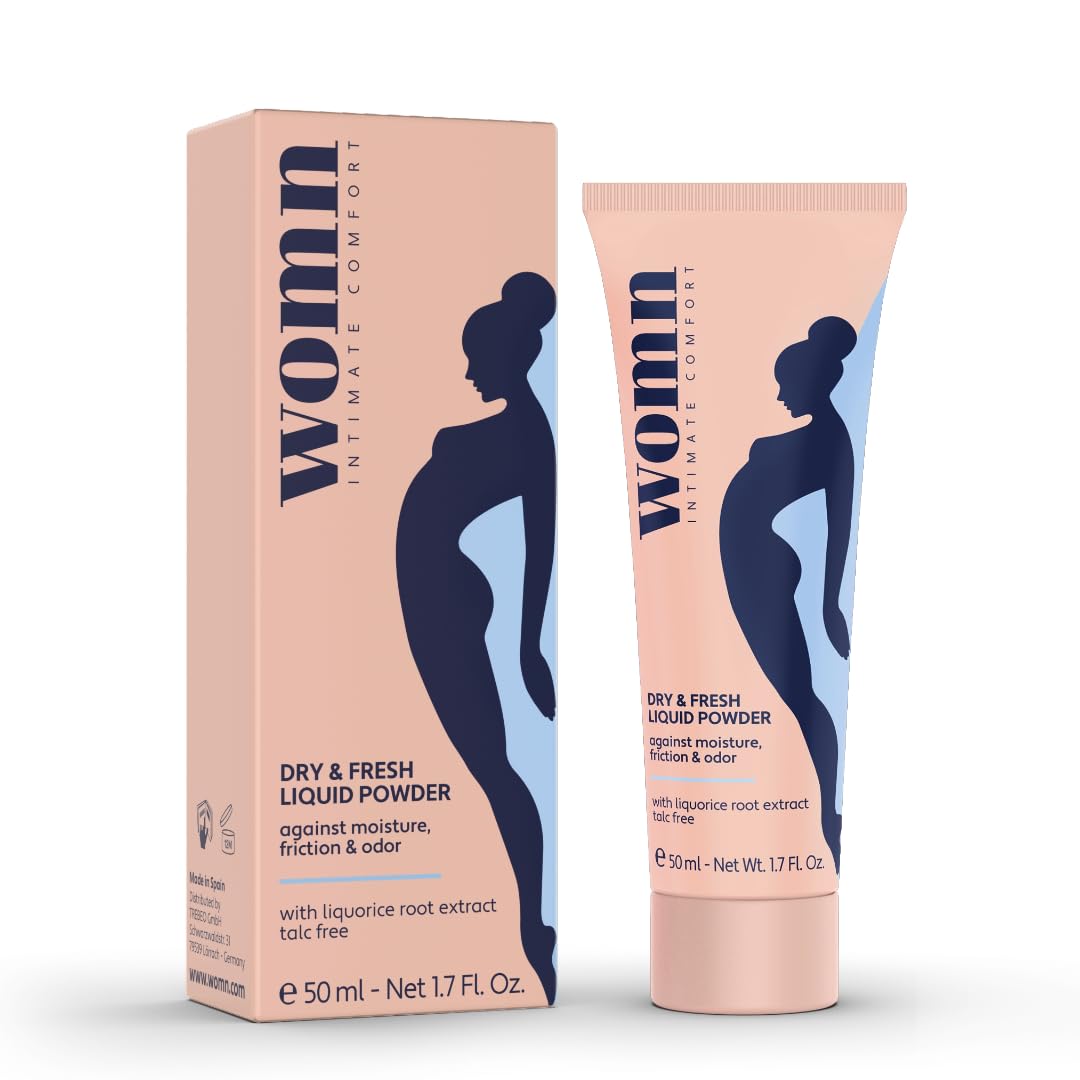womn Intimate Comfort DRY & FRESH LIQUID POWDER – Talc-Free Anti-Chafe Cream for Under-Bust, Thighs & Groin. Natural Moisture & Friction Control, 1.7 Fl. Oz.