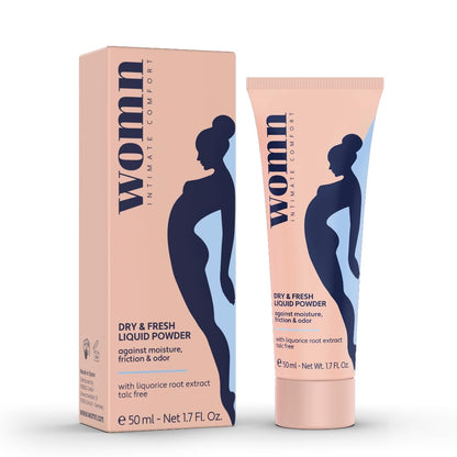 womn Intimate Comfort DRY & FRESH LIQUID POWDER – Talc-Free Anti-Chafe Cream for Under-Bust, Thighs & Groin. Natural Moisture & Friction Control, 1.7 Fl. Oz.